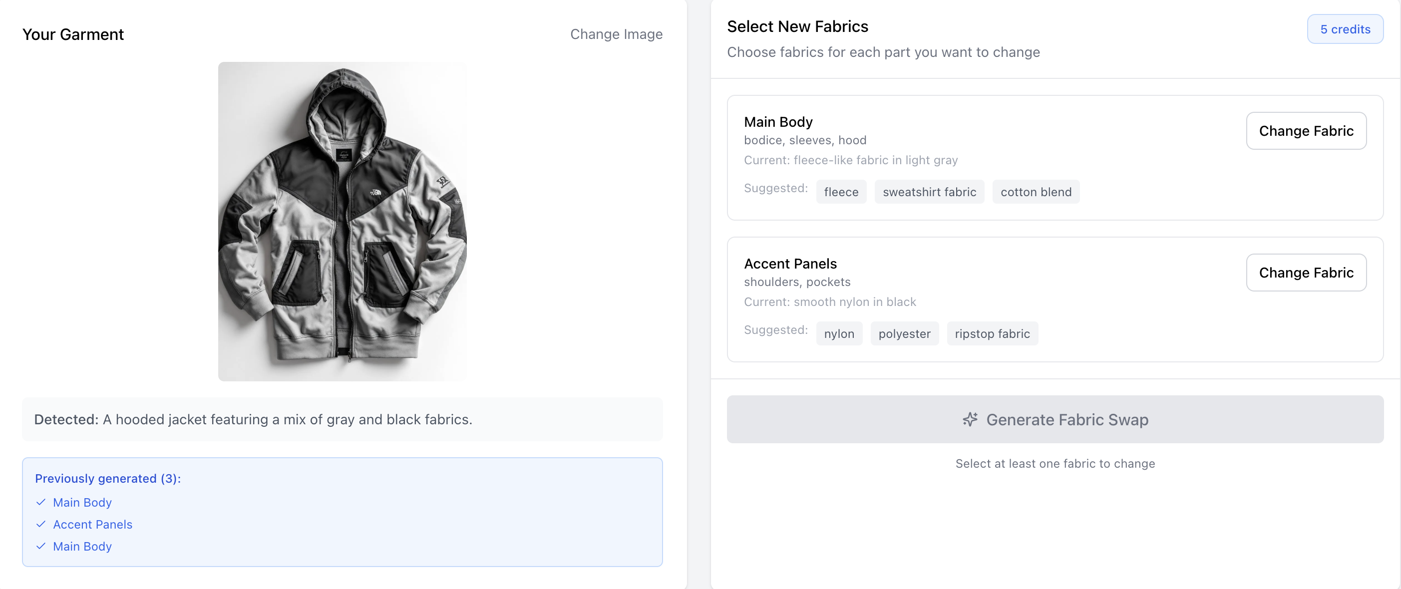 Fabric swatch selection interface