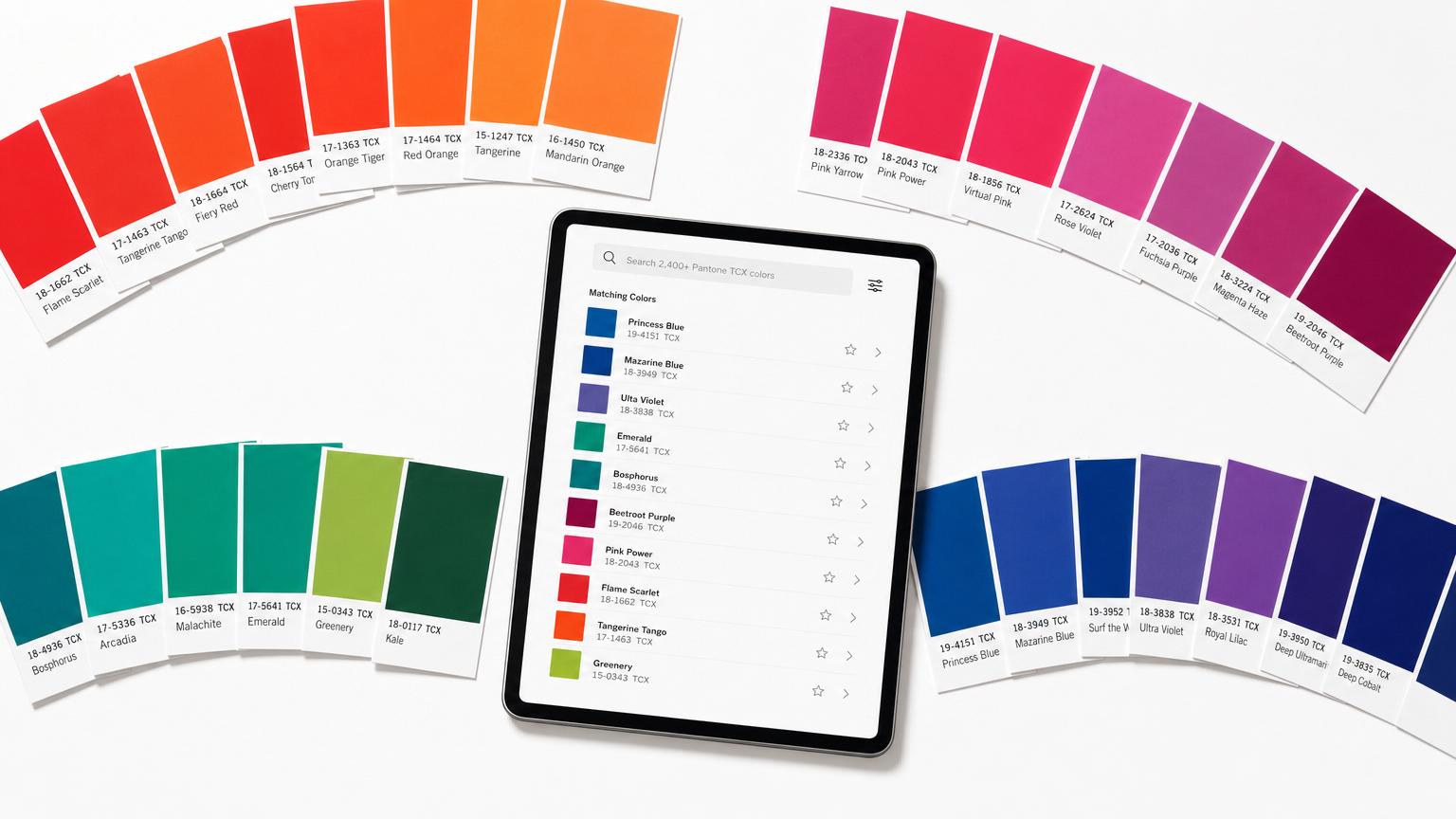 The full Pantone TCX library, searchable in seconds.