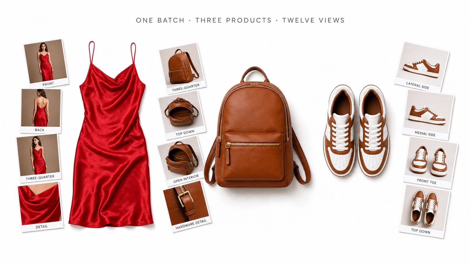 Up to ten products per session, with multi-image reference.