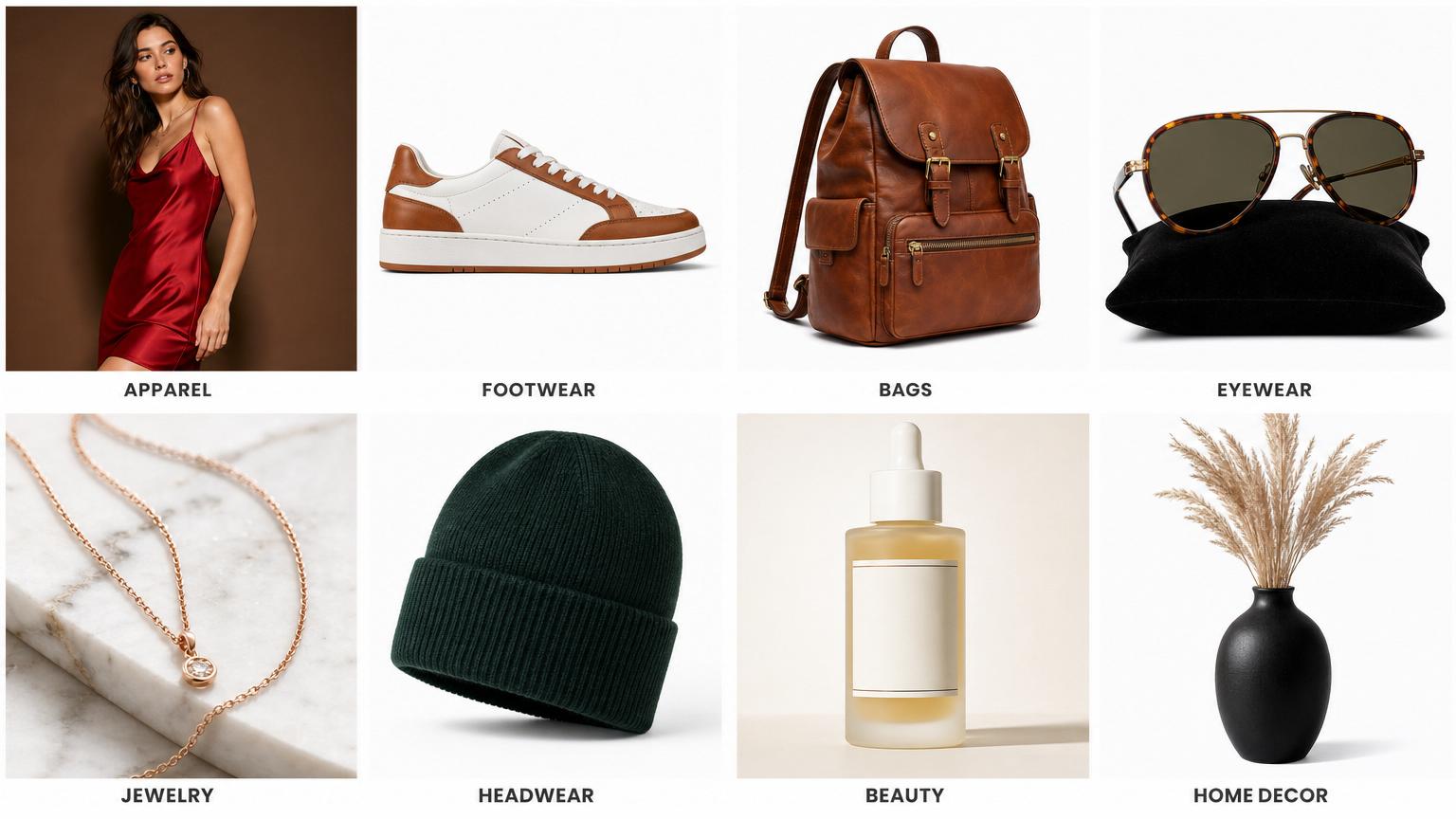 Not just clothing. Ten product categories supported.