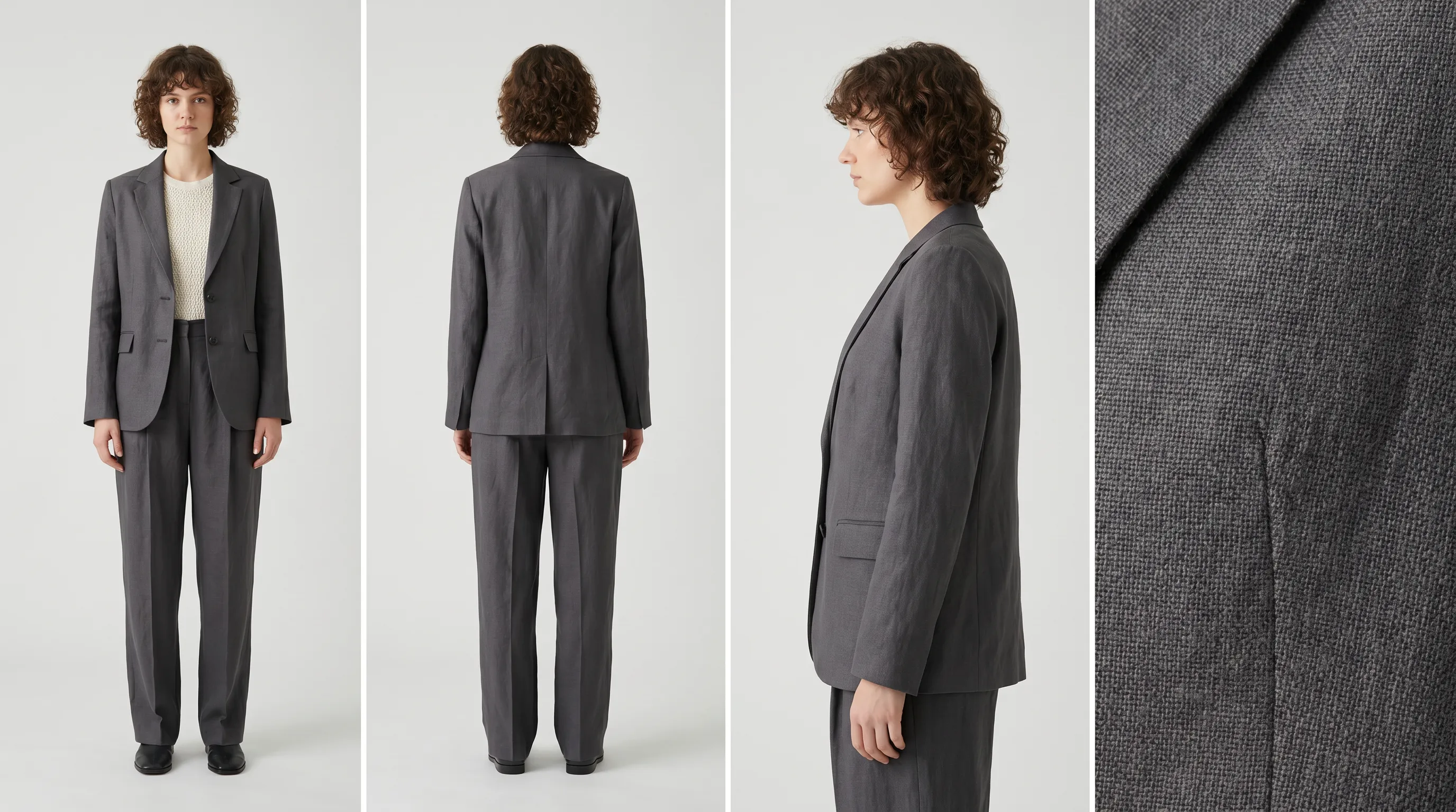A multi-angle AI lookbook gallery of one garment on a consistent AI model — front, back, side, and detail views — the structured set Botika doesn't produce
