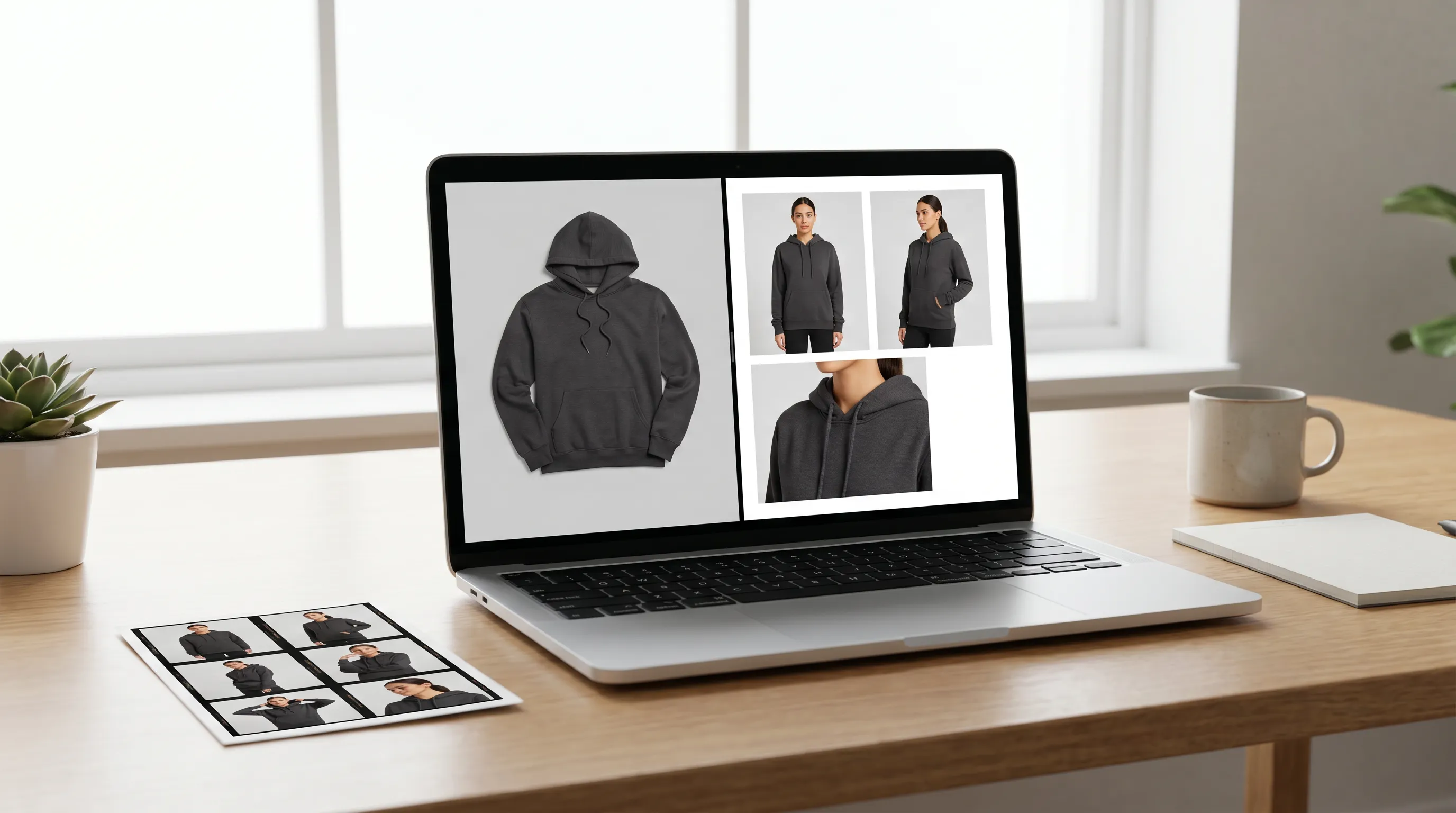Adstronaut AI rendering a specific real garment on a consistent named model across multiple poses, the product fidelity Midjourney cannot hold