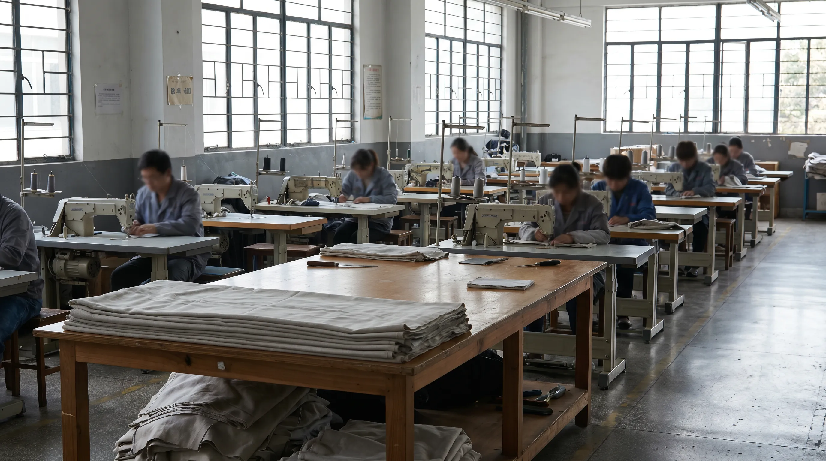 Apparel factory cutting and sewing floor representing the CMT labor and overhead lines of a garment cost sheet