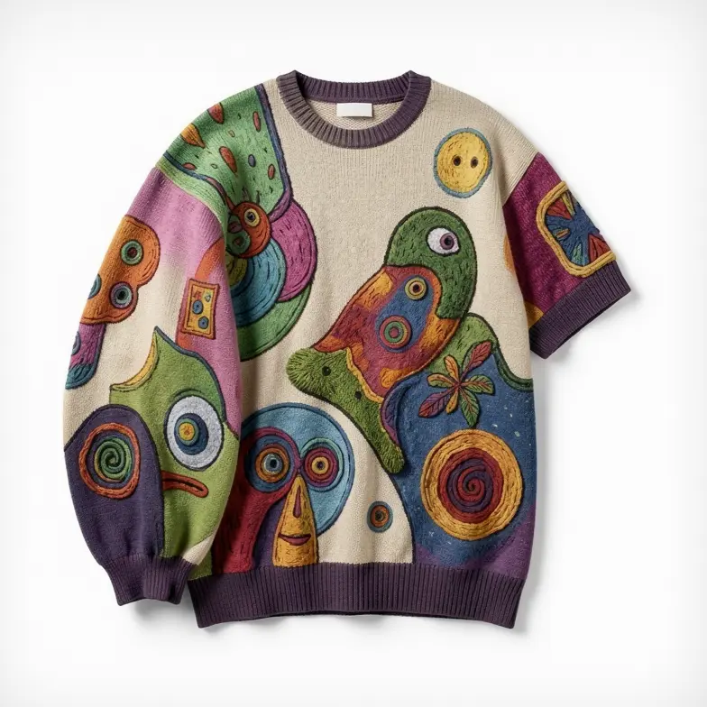 Intarsia crewneck sweater tech pack sample thumbnail