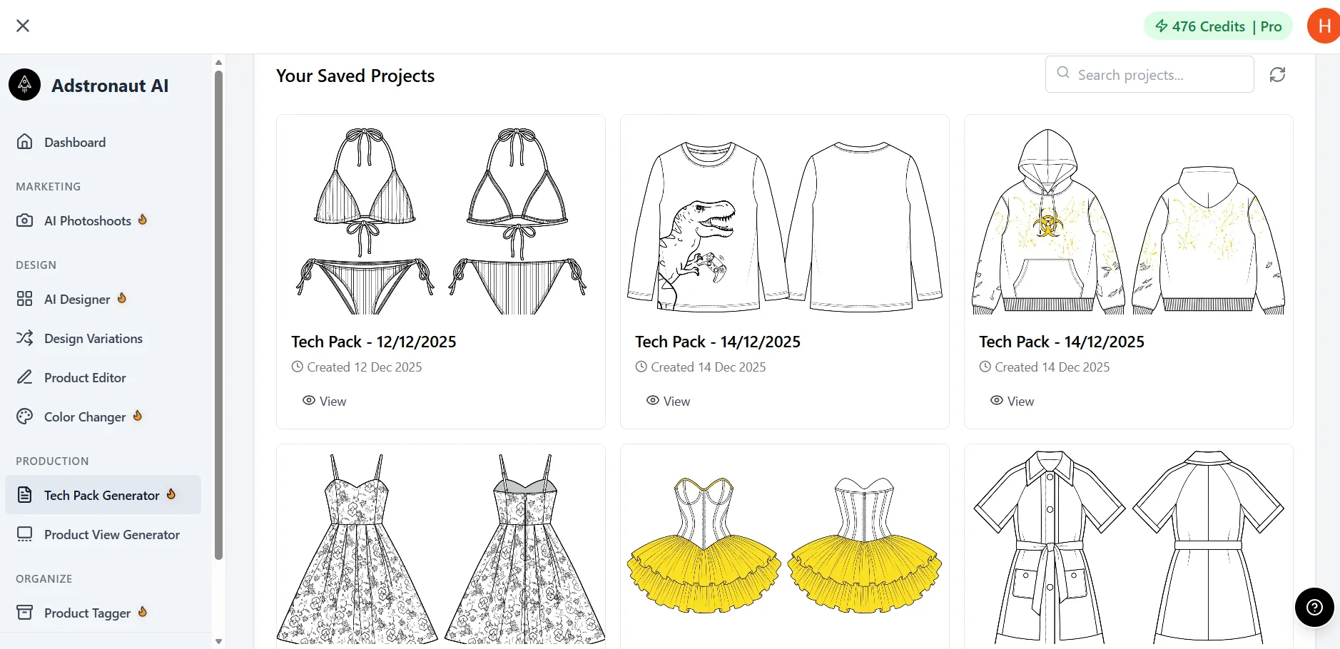 Adstronaut AI Tech Pack Generator dashboard