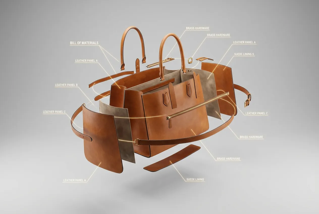 Tote bag tech pack deconstructed view