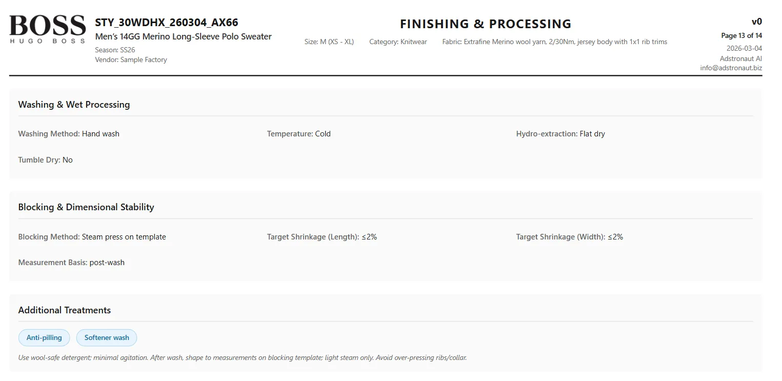 Construction guide section showing step-by-step garment assembly instructions