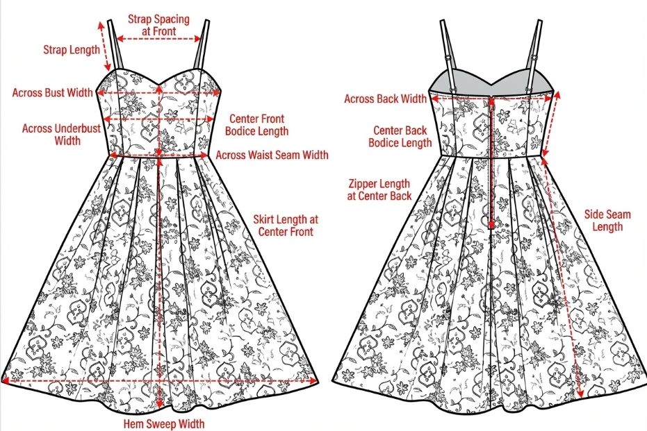 Dress sample measurements interface