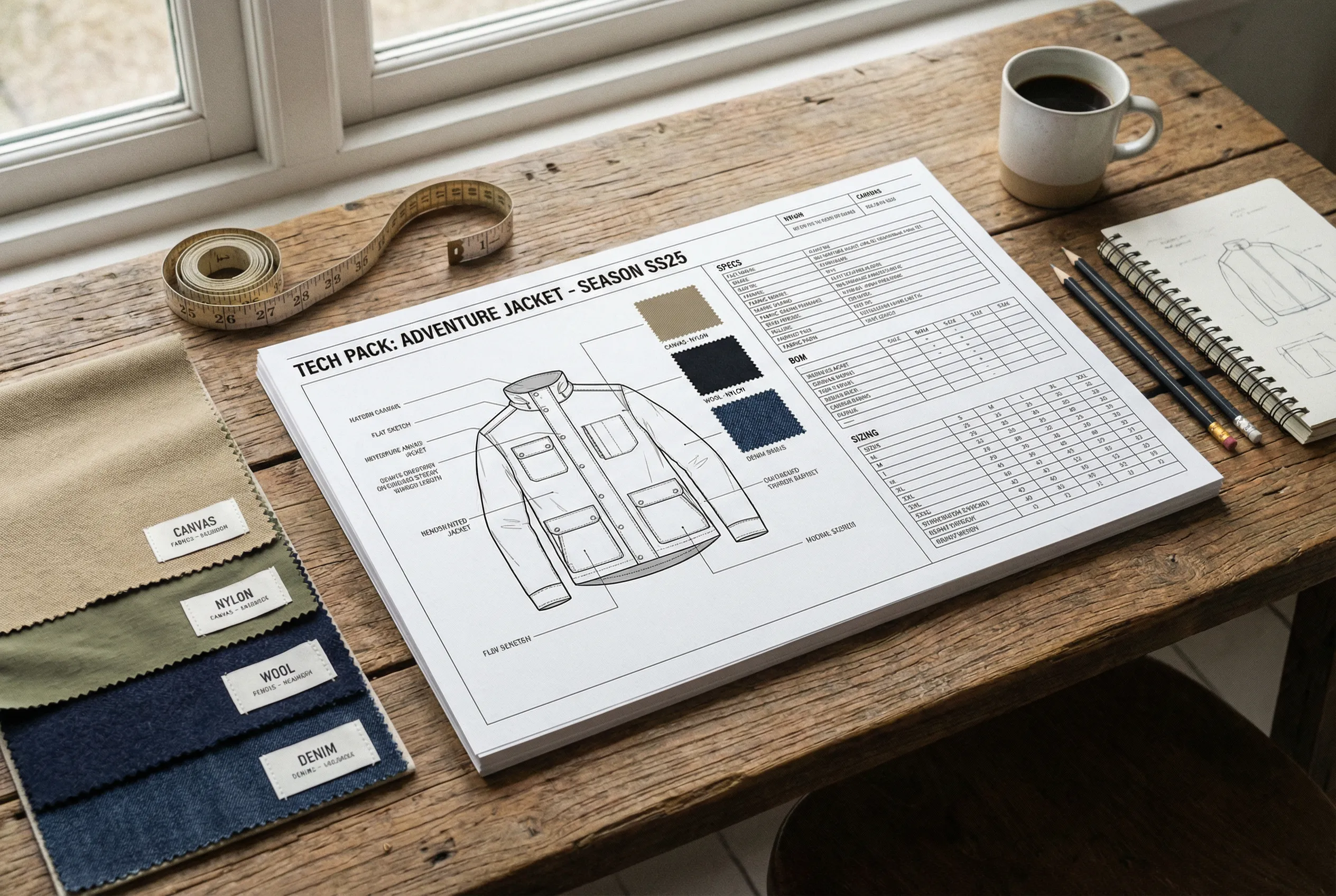 Finished tech pack PDF mockup