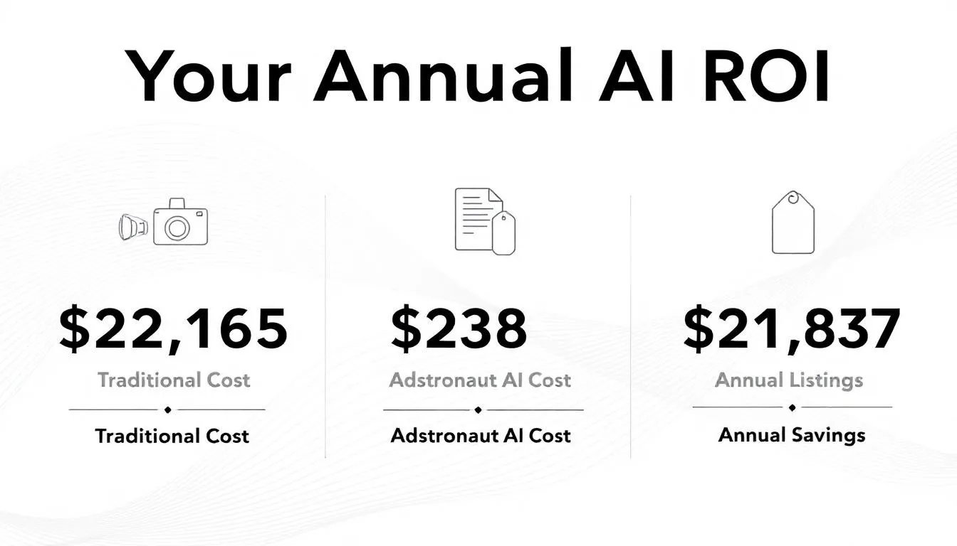 An infographic summarizing the total annual cost savings for a fashion brand using Adstronaut AI for photoshoots, tech packs, and product tagging.